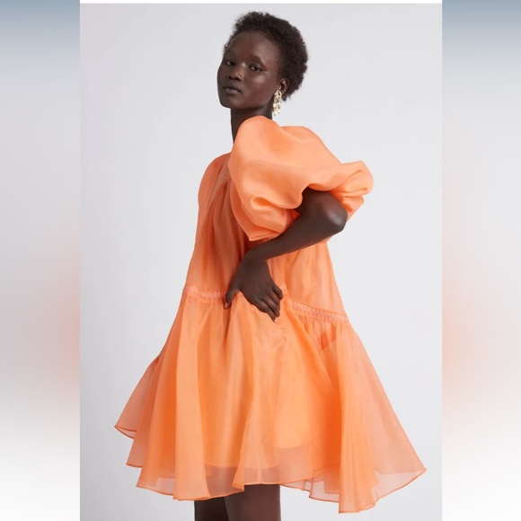 Brand new Riviera Asymmetric Braided Puff Sleeve Smock Dress - Picture 3 of 10